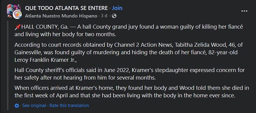 Tabitha Zelida Wood was charged with her fiance’s death (Image via Facebook)